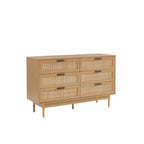 Amana - Commode 6 Tiroirs - Effet Chêne Et Cannage Rotin