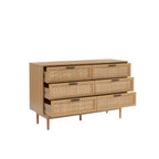 Amana - Commode 6 Tiroirs - Effet Chêne Et Cannage Rotin