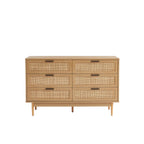 Amana - Commode 6 Tiroirs - Effet Chêne Et Cannage Rotin