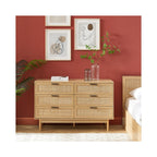 Amana - Commode 6 Tiroirs - Effet Chêne Et Cannage Rotin