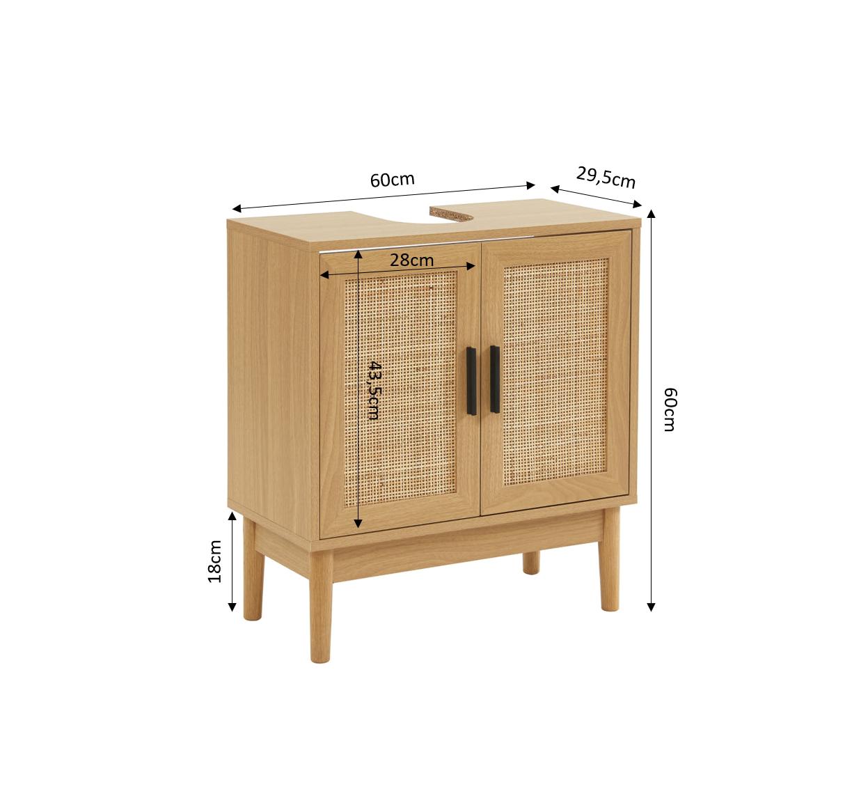 Amana - Meuble Sous Vasque - Effet Chêne Et Cannage Rotin