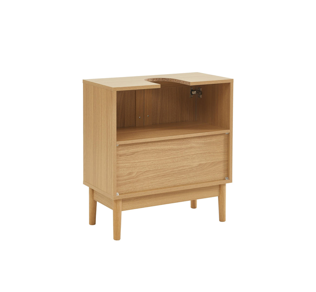 Amana - Meuble Sous Vasque - Effet Chêne Et Cannage Rotin
