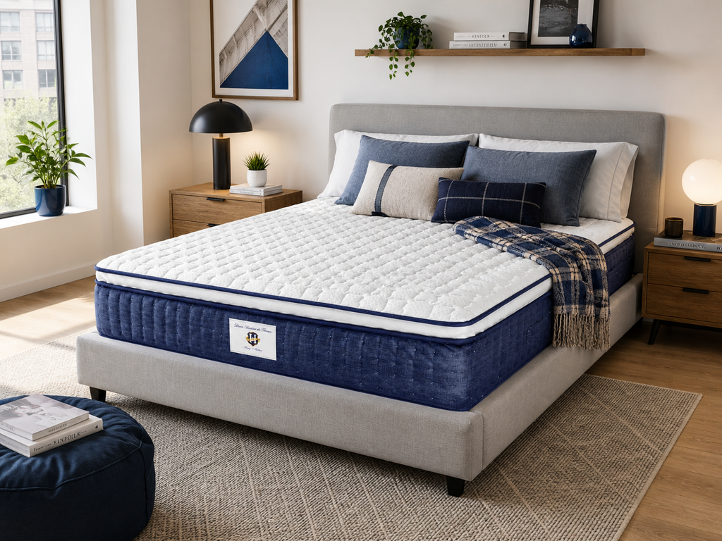 Chantilly - Ensemble Matelas + Sommier - Blanc/ Bleu