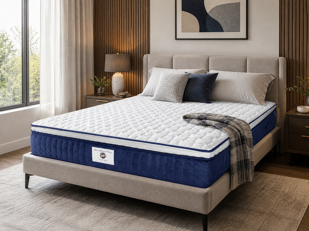 Chantilly - Ensemble Matelas + Sommier - Blanc/ Bleu