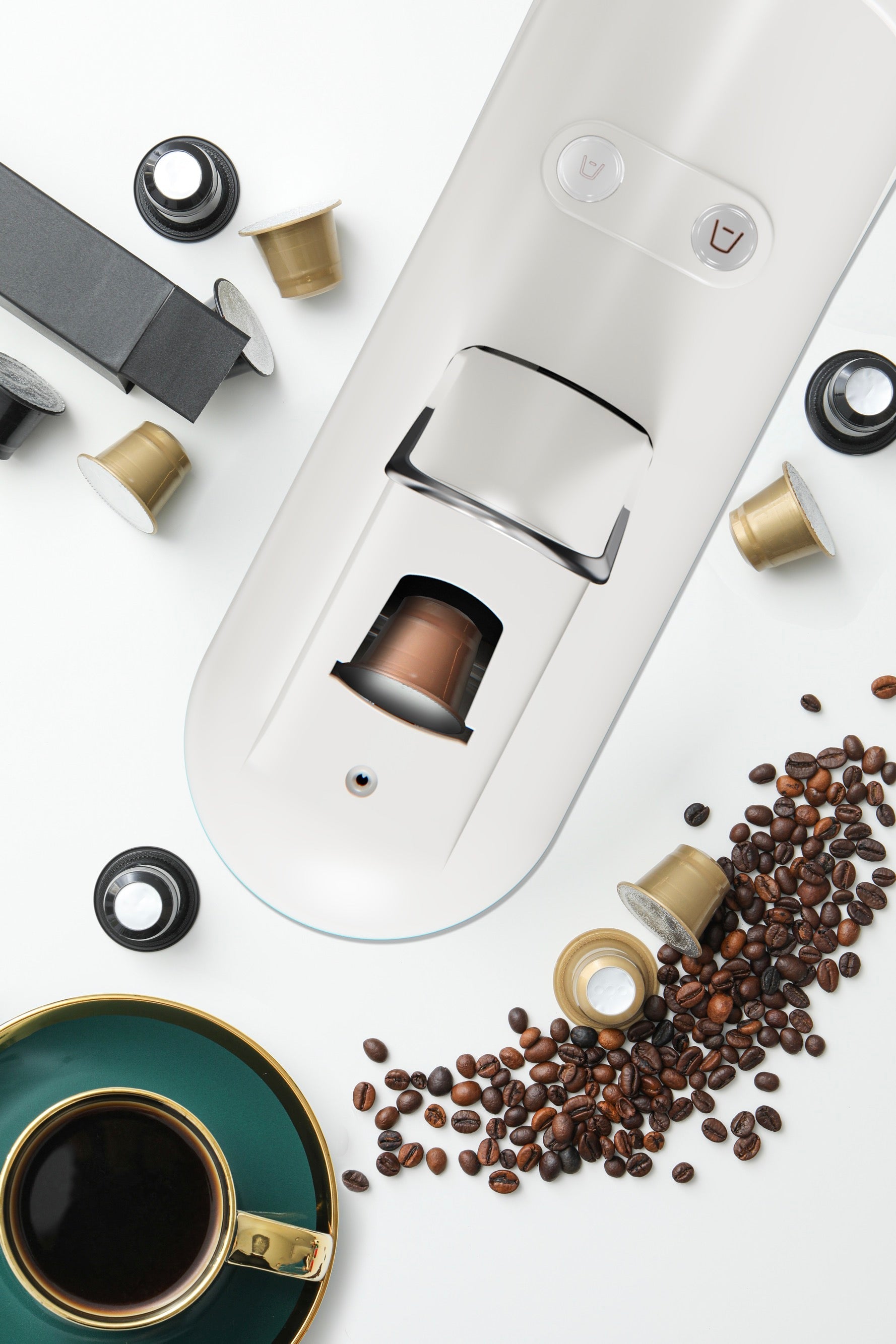 Machine À Café Capsules Nespresso Compatible - 1400W - Blanc