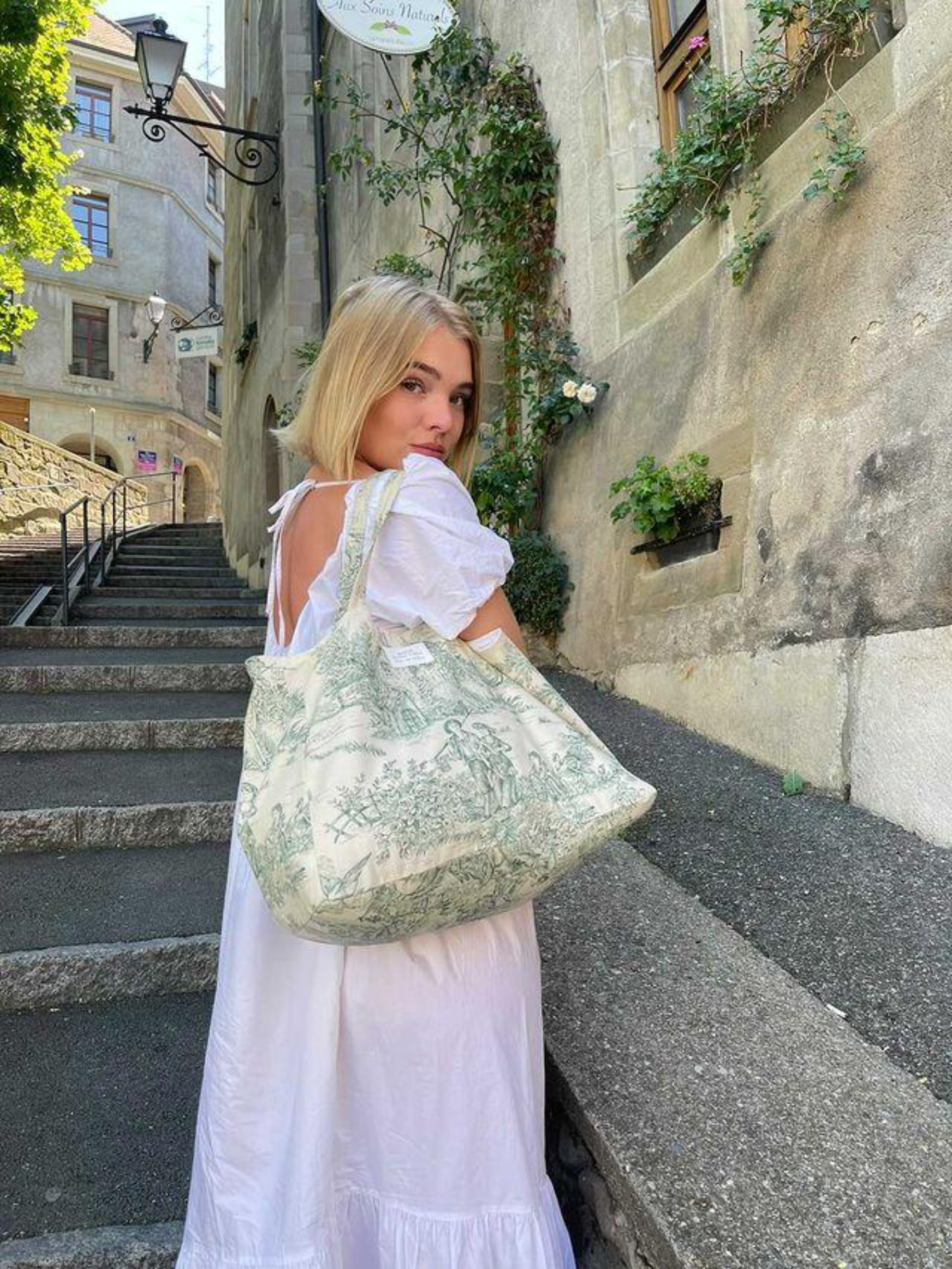 CABAS TOILE DE JOUY VERT / CABAS MADE IN FRANCE