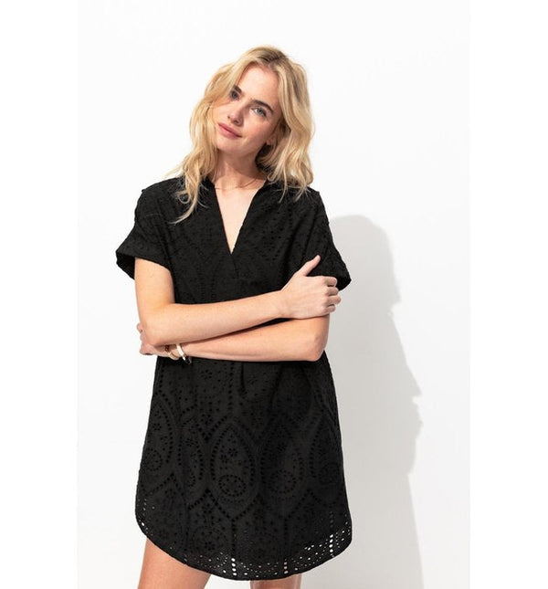 Robe Courte Broderie Anglaise - Noir Uni Fonce