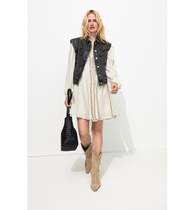 Robe Courte Brodée Femme - Naturel Uni Clair