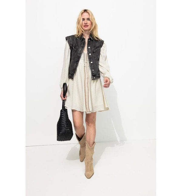 Robe Courte Brodée Femme - Naturel Uni Clair