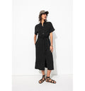 Robe-chemise Mi-longue Femme - Noir Uni Fonce