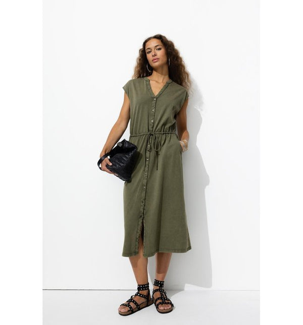 Robe Midi en Jersey Femme - Kaki Uni Fonce