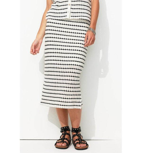 Jupe Midi en Tricot Femme - Noir Raye