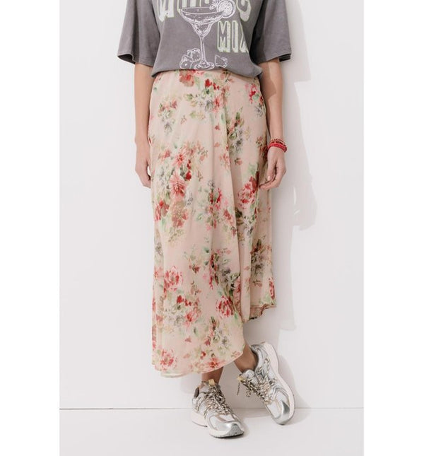 Jupe Midi Asymétrique Imprimée - Rose Imprime