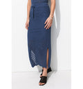 Jupe Midi en Maille Filet - Bleu Uni Colore