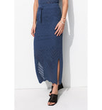 Jupe Midi en Maille Filet - Bleu Uni Colore