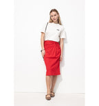 Jupe Midi en Coton Femme - Rouge Uni Colore