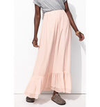 Longue Jupe Volantée Femme - Rose Uni Colore