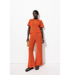 Pull Polo en Crochet Femme - Orange Uni Colore
