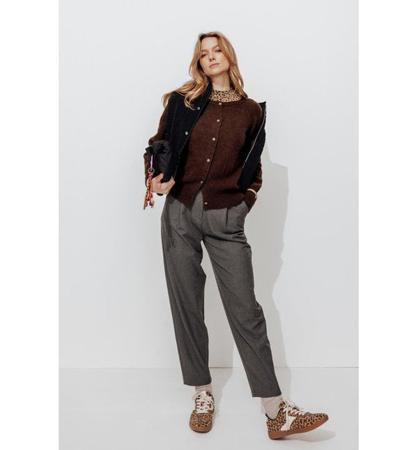 Cardigan Boutonné Femme - Marron Uni Fonce