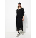 Pull Fin Ajouré Col V Femme - Noir Uni Fonce