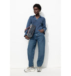 Pull en Coton Col Polo Femme - Bleu Uni Fonce