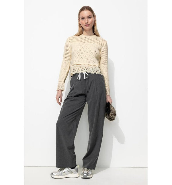 Pull Ajouré Effet Superposé - Naturel Uni Clair