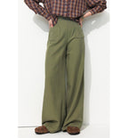 Pantalon Large et Fluide Femme - Kaki Uni Fonce