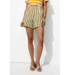 Short Rayé à Boutons Apparents - Kaki Raye