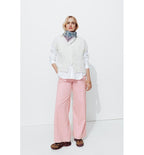 Pantalon Large Velours Côtelé - Rose Uni Colore