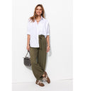 Pantalon Large et Fluide Femme - Kaki Uni Fonce