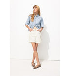 Short Uni en Toile Femme - Blanc Uni Clair
