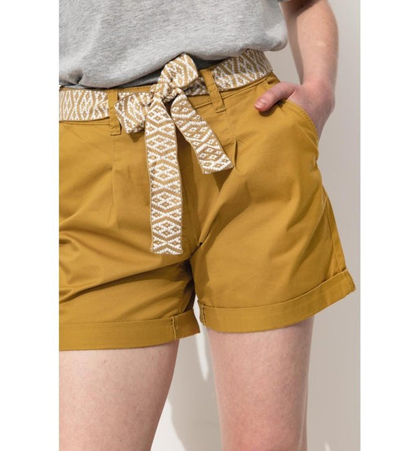 Short à Pinces + Ceinture - Marron Uni Fonce