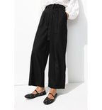 Pantalon Large en Lin Mélangé - Noir Uni Fonce