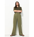 Billy Pantalon Large Femme - Kaki Uni Fonce