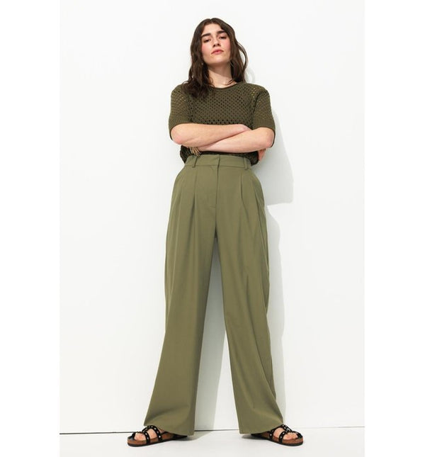 Billy Pantalon Large Femme - Kaki Uni Fonce