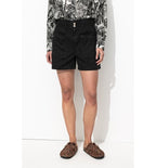 Short en Toile Unie Femme - Noir Uni Fonce