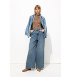 Jean Large Taille Haute Femme - Jeans Uni Fonce