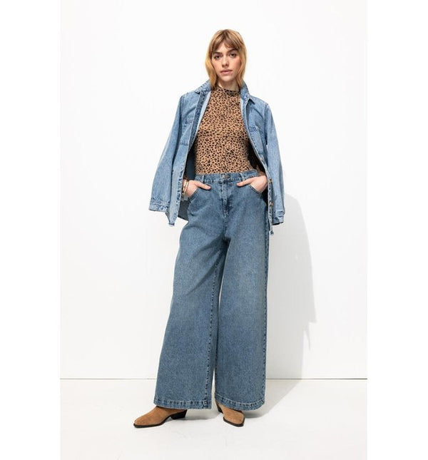 Jean Large Taille Haute Femme - Jeans Uni Fonce