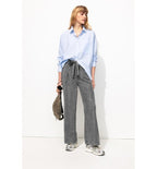 Pantalon Large Taille Haute - Gris Uni Fonce