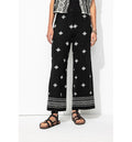 Pantalon Large Brodé Femme - Noir Uni Fonce