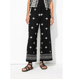 Pantalon Large Brodé Femme - Noir Uni Fonce