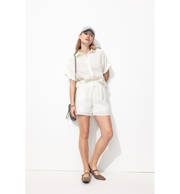 Short Taille Haute Femme - Naturel Uni Clair