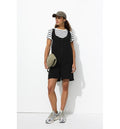Combishort en Gaze de Coton - Noir Uni Fonce