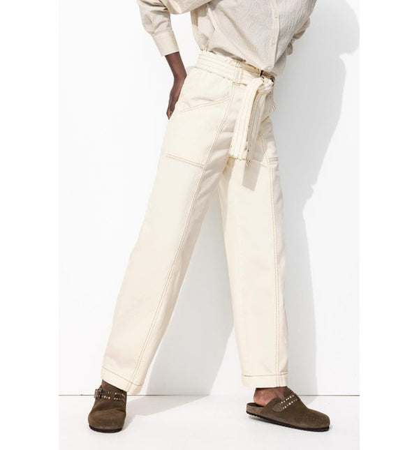 Pantalon Barrel Taille Haute - Naturel Uni Clair
