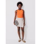 Débardeur Fluo en Coton Côtelé - Orange Uni Colore