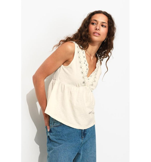 Débardeur Perlé Femme - Naturel Uni Clair