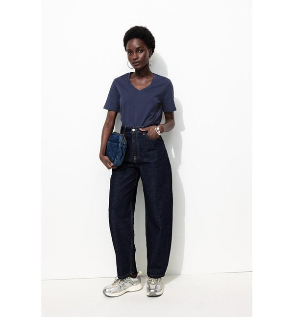 T-shirt Col V Éco-conçu - Bleu Uni Fonce