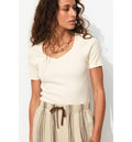 T-shirt Côtelé Col Cœur Femme - Naturel Uni Clair