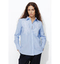 Longue Chemise Brodée Femme - Bleu Raye