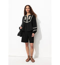 Blouse Folk Brodée Femme - Noir Uni Fonce